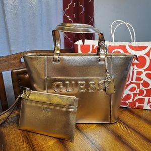 Guess purse/ matching wallet. Metallic Rose gold